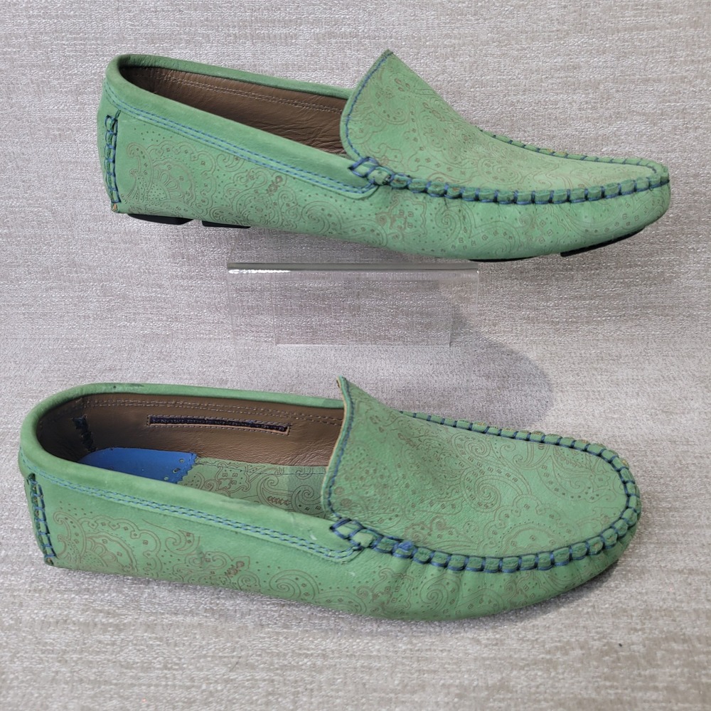 Robert Graham Verrazano Mens Green Paisley Leather Driving Loafers Shoes 11